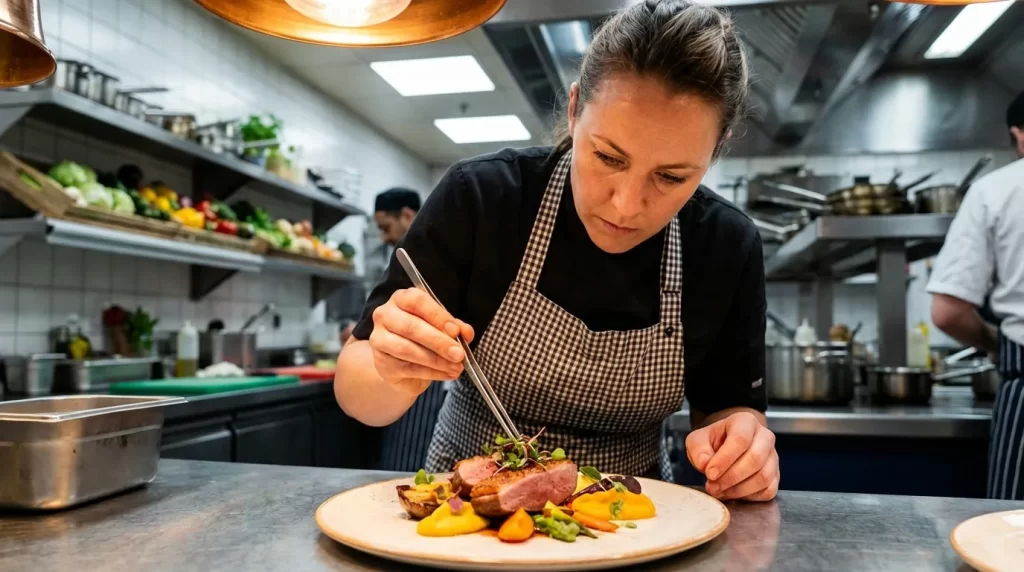 Chef plating signature dish in kitchen | restaurant marketing agency
